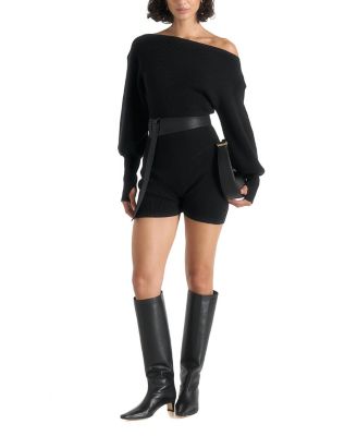 Maniere De Voir Suzette Off Shoulder Knitted Playsuit With Belt