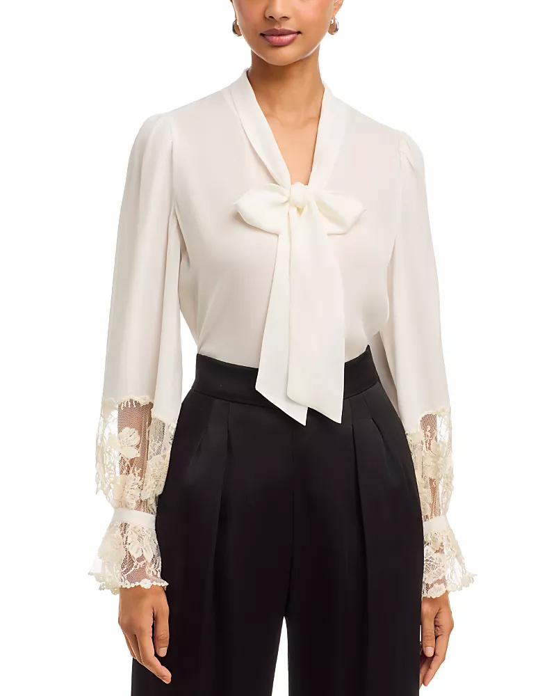 Kobi Halperin Jaxx Silk & Lace Tie Neck Blouse