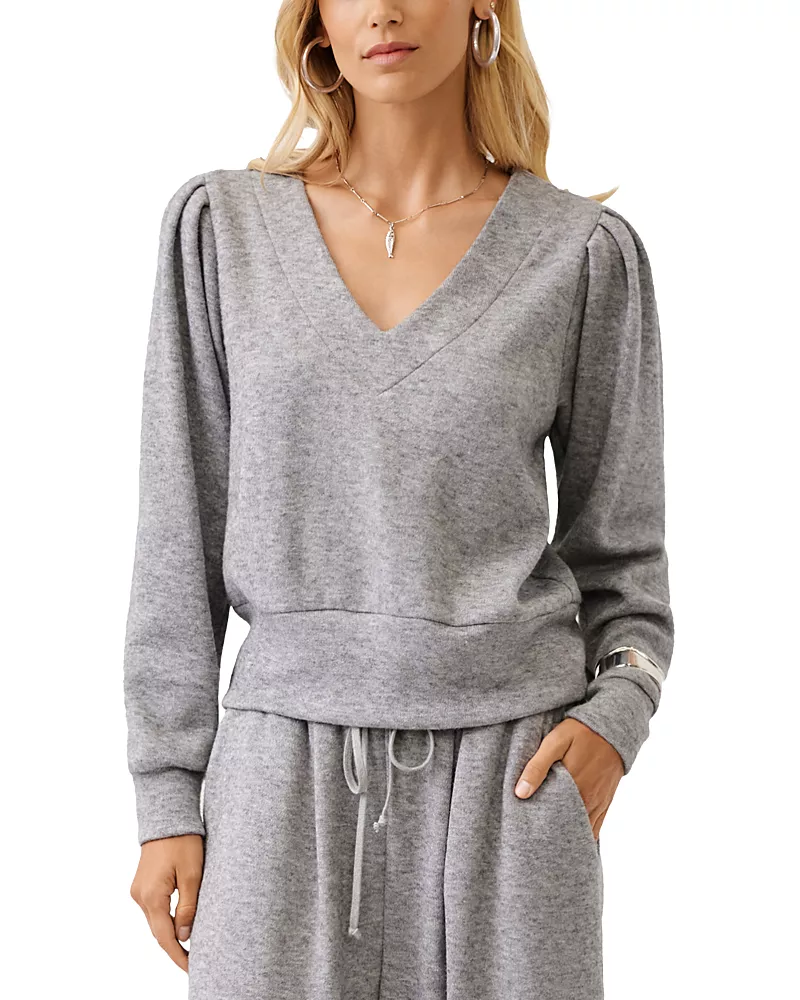 Fifteen Twenty Cambria Pleated Sleeve V Neck Sweater