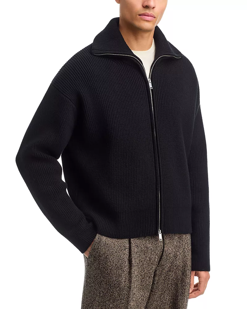 Studio Nicholson Ribbed Merino Wool Full Zip Sweater