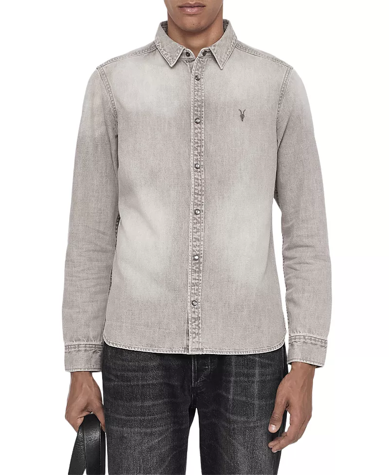 Allsaints Gleason Cotton Faded Denim Shirt