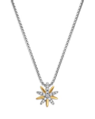 David Yurman Starburst Station Necklace in Sterling Silver with 18K Yellow Gold and Diamonds, 11.2mm