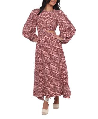  Ginnee Puff Sleeve Cutout Midi Dress