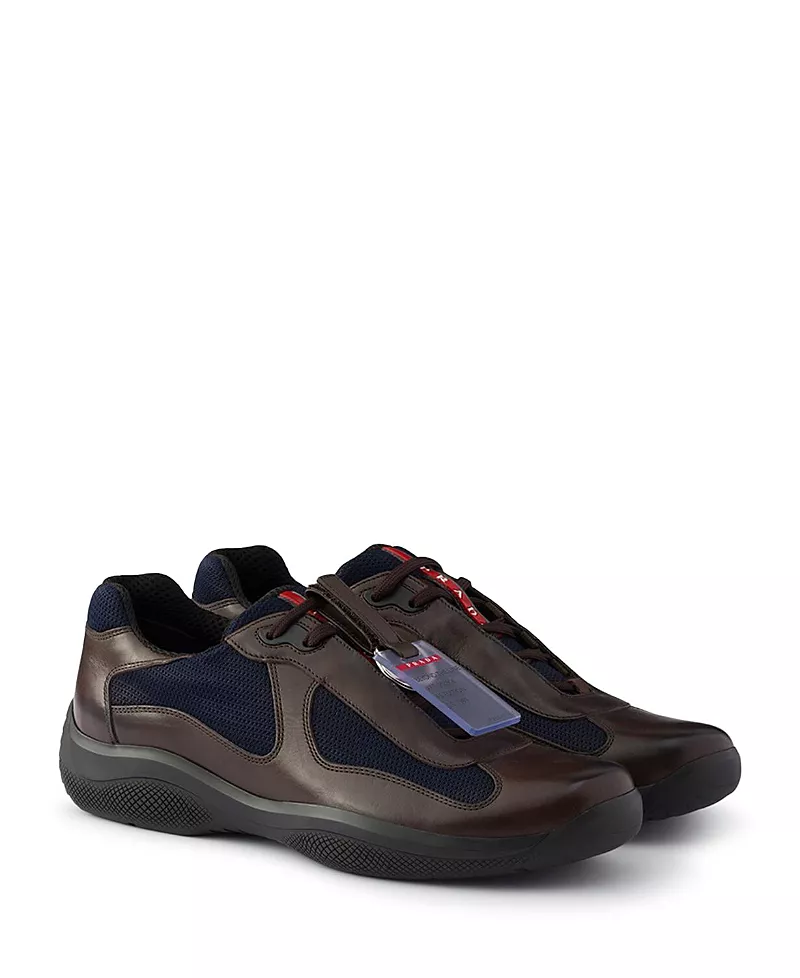 Prada Men's America's Cup Original Sneakers in Brushed Leather and Bike Fabric