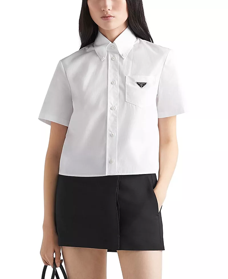 Prada Short-Sleeved Cotton Poplin Shirt