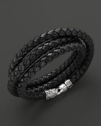 Scott Kay Men's Black Woven Leather Triple Wrap Bracelet with