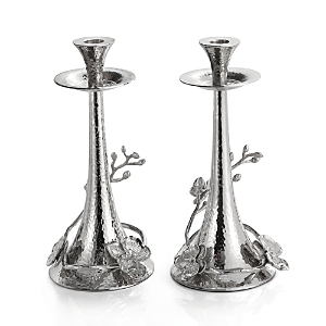 Shop Michael Aram White Orchid Taper Candleholder, Set Of 2 In Stainless Steel