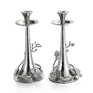 Michael Aram Set Of 2 White Orchid Candlesticks In Stainless Steel