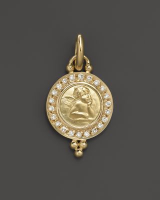 18K Gold 10mm Angel Pendant with Diamond Pav&eacute; 