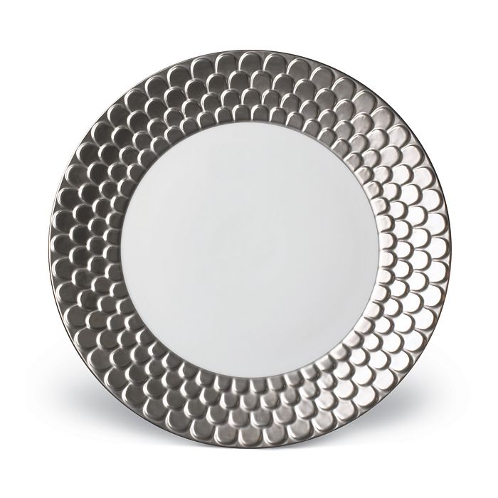 Shop L'objet Aegean Sculpted Dinner Plate In White/platinum