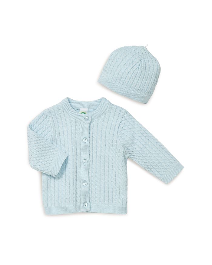 Little Me Boys' Cable-knit Cardigan & Hat Set - Baby In Light Blue