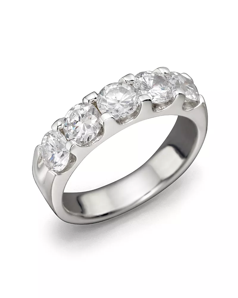 Certified Diamond 5 Stone Band in 18K White Gold, 2.0 tcw