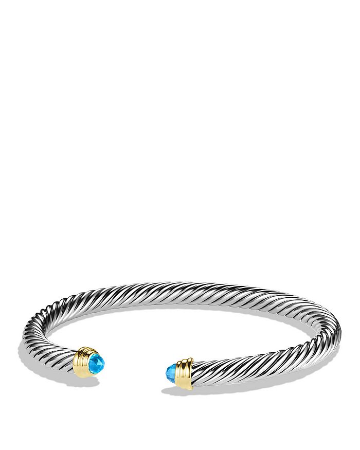 DAVID YURMAN CABLE CLASSICS BRACELET WITH BLUE TOPAZ AND 14K GOLD, 5MM,B03934 S4ABTXS