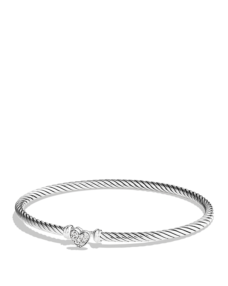 David Yurman Cable Collectibles Heart Bracelet with Diamonds, 3mm