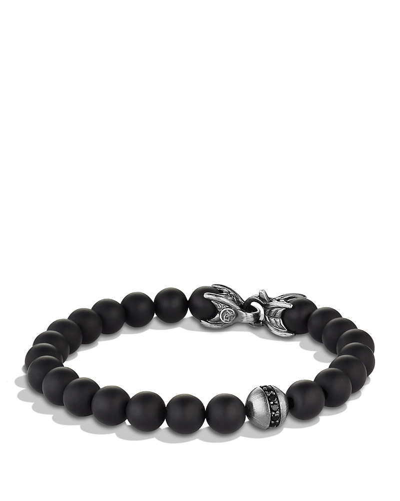 David Yurman Men's Spiritual Beads Bracelet in Sterling Silver with Black Onyx & Pave Black Diamond Accent, 8mm