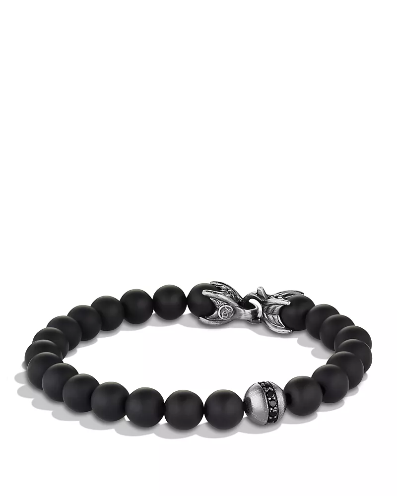 David Yurman Men's Spiritual Beads Bracelet in Sterling Silver with Black Onyx & Pave Black Diamond Accent, 8mm