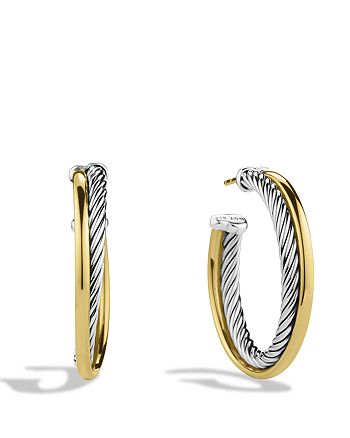 David Yurman Crossover Medium Hoop Earrings with Gold | Bloomingdale's