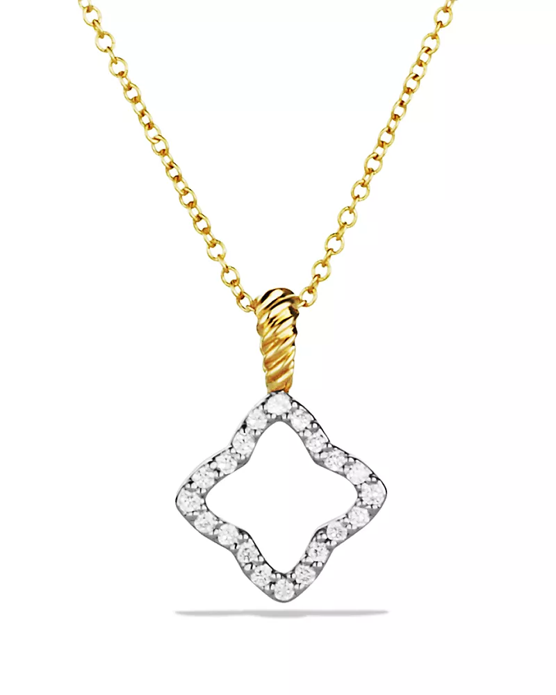 David Yurman Cable Collectibles Quatrefoil Pendant Necklace with Diamonds in 18K Gold