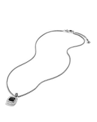 Petite Albion&reg; Pendant Necklace in Sterling Silver with Black Onyx and Diamonds, 7mm