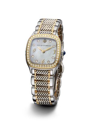 David Yurman Thoroughbred 25mm Stainless Steel Quartz with Diamond Bezel Gold Bloomingdale s