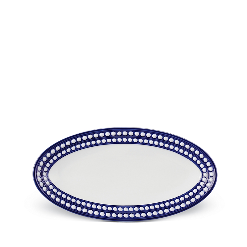 L'objet Perlee Bleu Oval Platter, Small In Blue/white