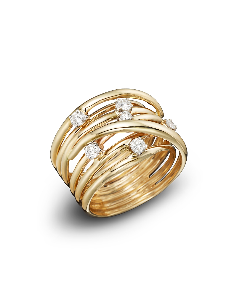 Diamond Station Crossover Band in 14K Yellow Gold, .35 tcw