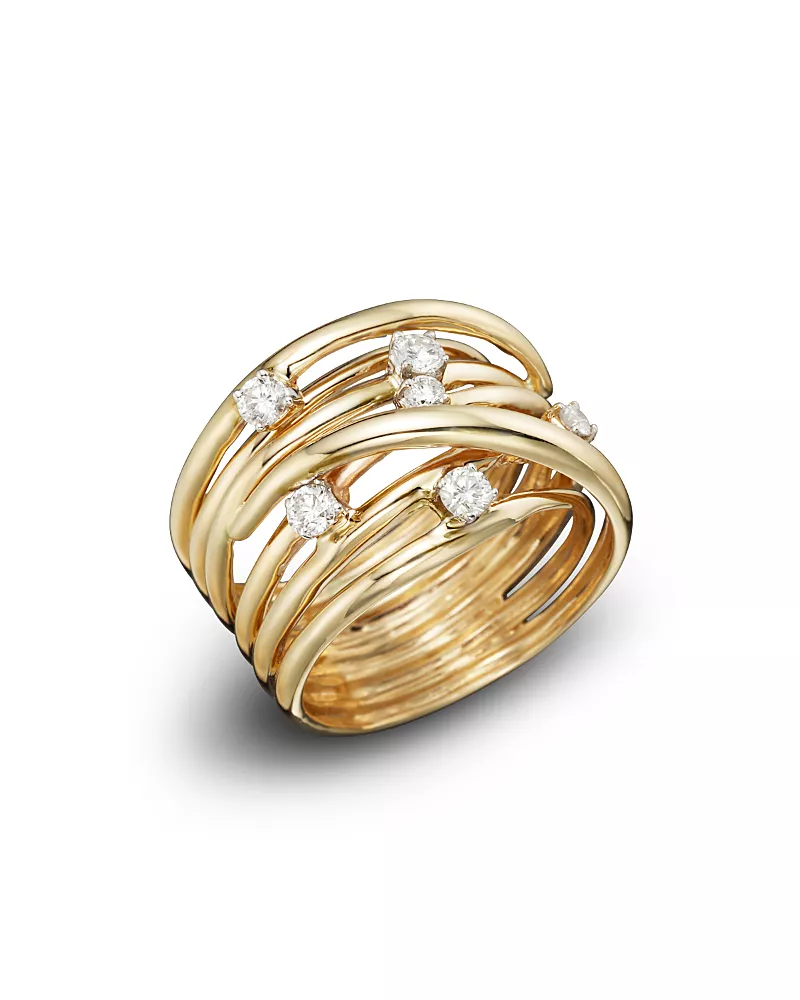 Diamond Station Crossover Band in 14K Yellow Gold, .35 tcw