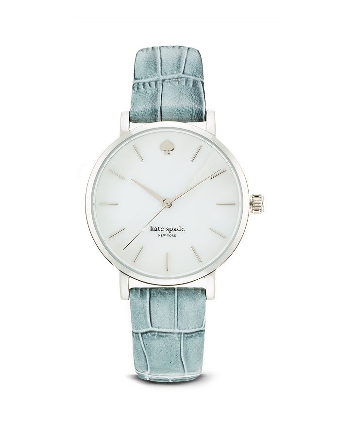 kate spade new york Metro Crocodile Embossed Leather Strap Watch