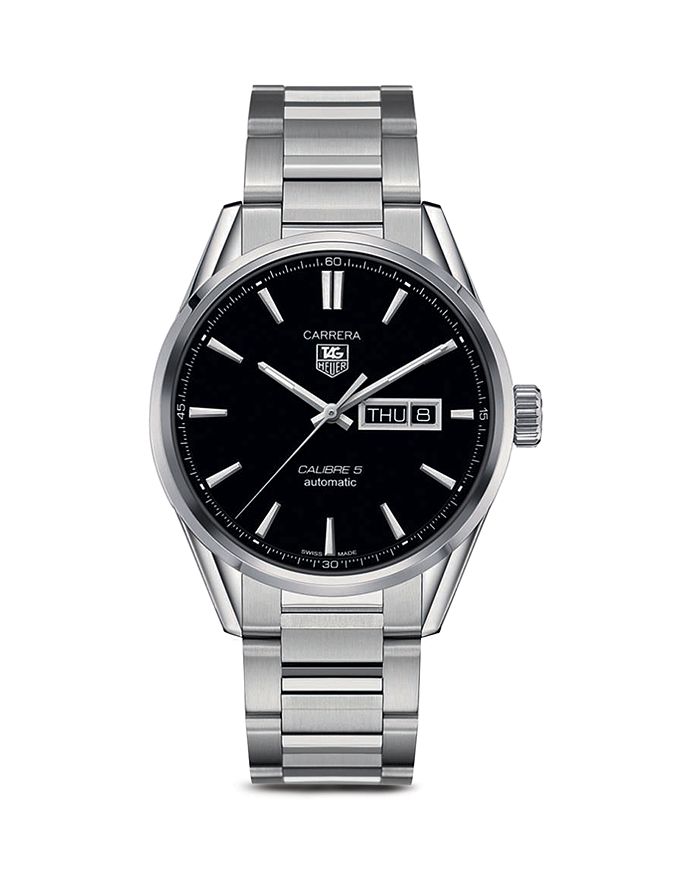 TAG HEUER CARRERA CALIBRE 5 DAY-DATE STAINLESS STEEL WATCH, 41MM,WAR201A.BA0723