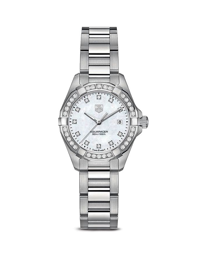 Tag Heuer Aquaracer 300m Quartz Stainless Steel Watch With Diamonds, 27mm In White/silver