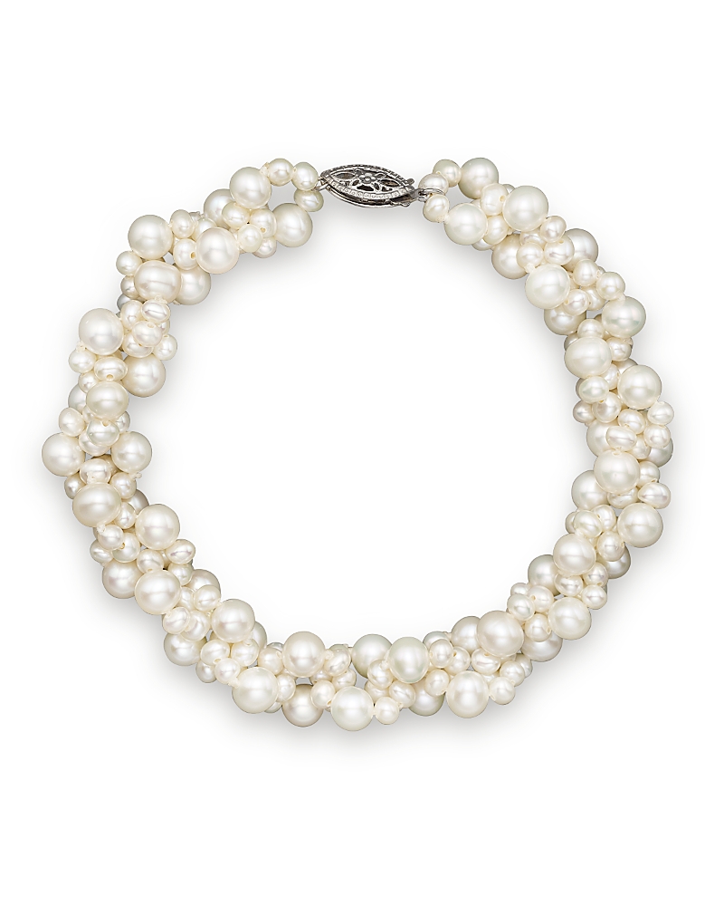 Cultured Freshwater Pearl Woven Bracelet in 14K White Gold, 3mm
