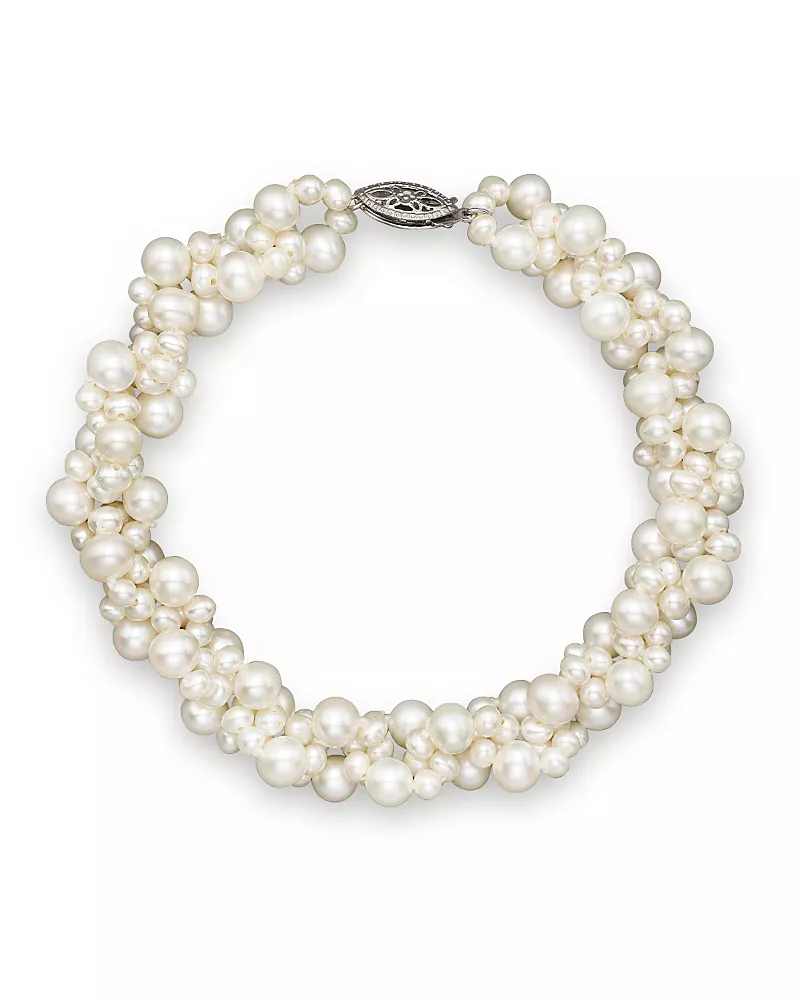 Cultured Freshwater Pearl Woven Bracelet in 14K White Gold, 3mm