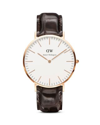 York - Men's watch in rose gold and brown leather strap | DW
