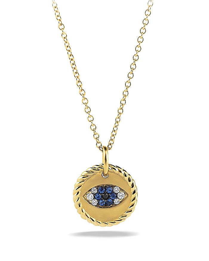 David Yurman - Cable Collectibles Evil Eye Charm Necklace with Blue Sapphire and Diamonds in 18K Gold