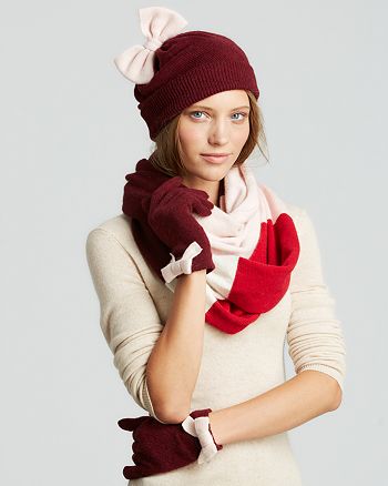 kate spade new york Colorblock Bow Beanie, Scarf & Tech Gloves |  Bloomingdale's