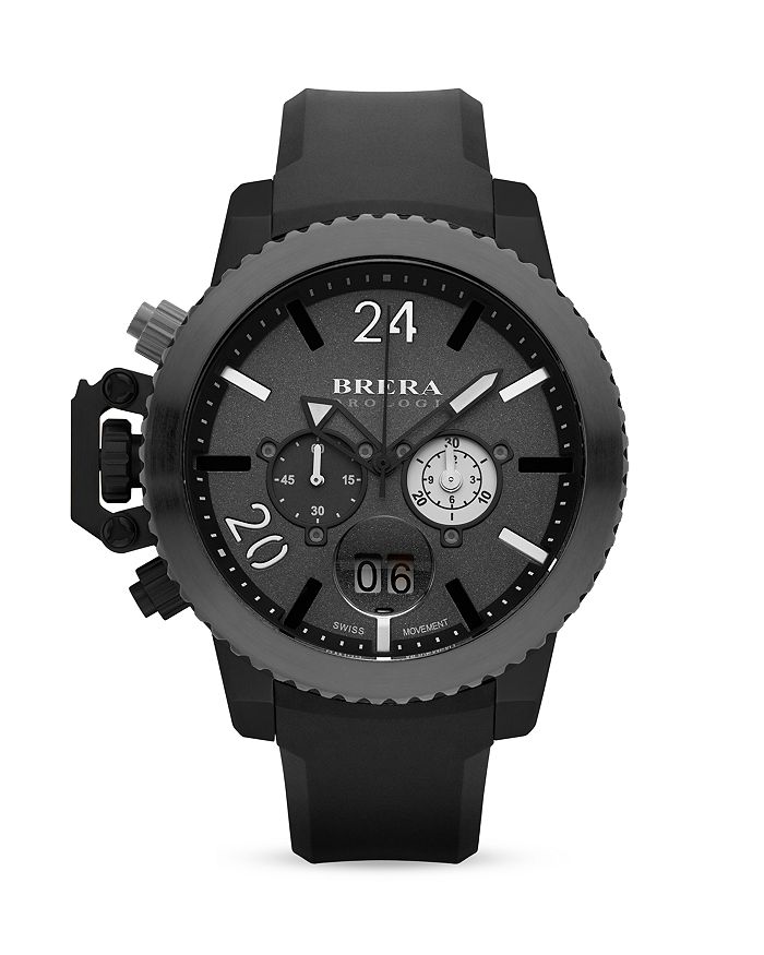 BRERA OROLOGI Militare Black and Gray Ionic Plated Stainless Steel Watch with Black Rubber Strap 48mm Bloomingdale s
