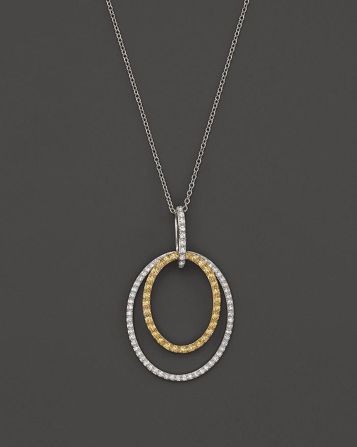 Bloomingdale's Yellow And White Diamond Oval Pendant Necklace In 14k White And Yellow Gold, 17 - 100% Exclusive In White/yellow