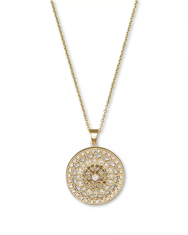 Diamond Medallion Pendant Necklace in 14K Yellow Gold, .25 tcw