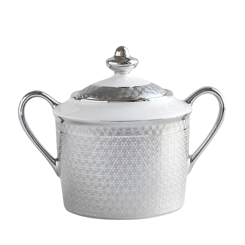 Bernardaud Divine Sugar Bowl In White/platinum