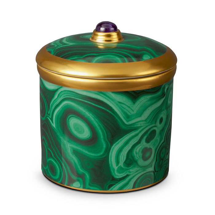 Shop L'objet Malachite Candle In Green/gold