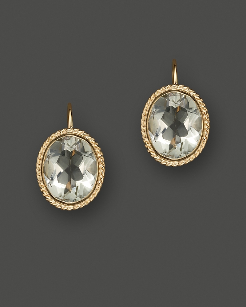 14K Yellow Gold Bezel Set Large Drop Earrings with Prasiolite - Exclusive
