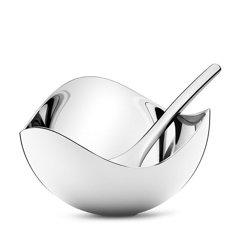 Georg Jensen Bloom Salt Cellar And Spoon In Silver