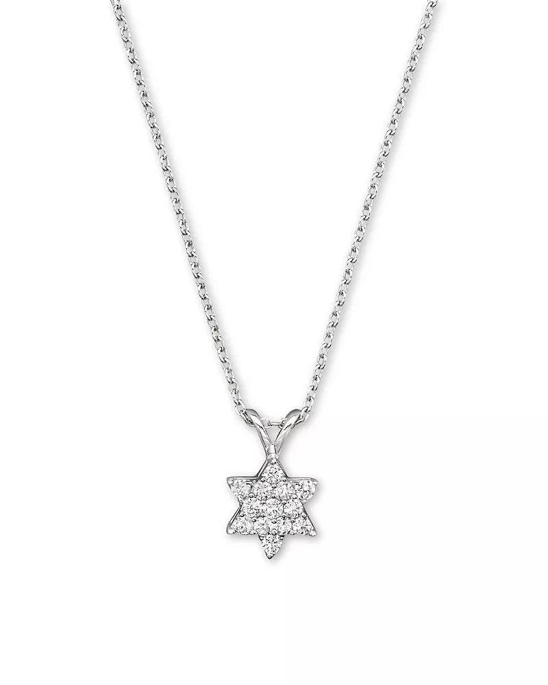 Diamond Star of David Pendant Necklace in 14K White Gold, .25 tcw