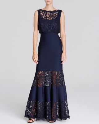 Tadashi Shoji Gown - Sleeveless Lace Blouson Banded Waist | Bloomingdale's  Women