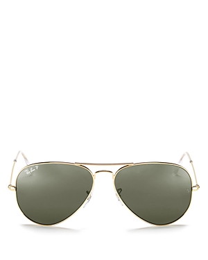 Ray Ban Ray-ban Unisex Polarized Brow Bar Aviator Sunglasses, 62mm In Gold/gray Green Polarized