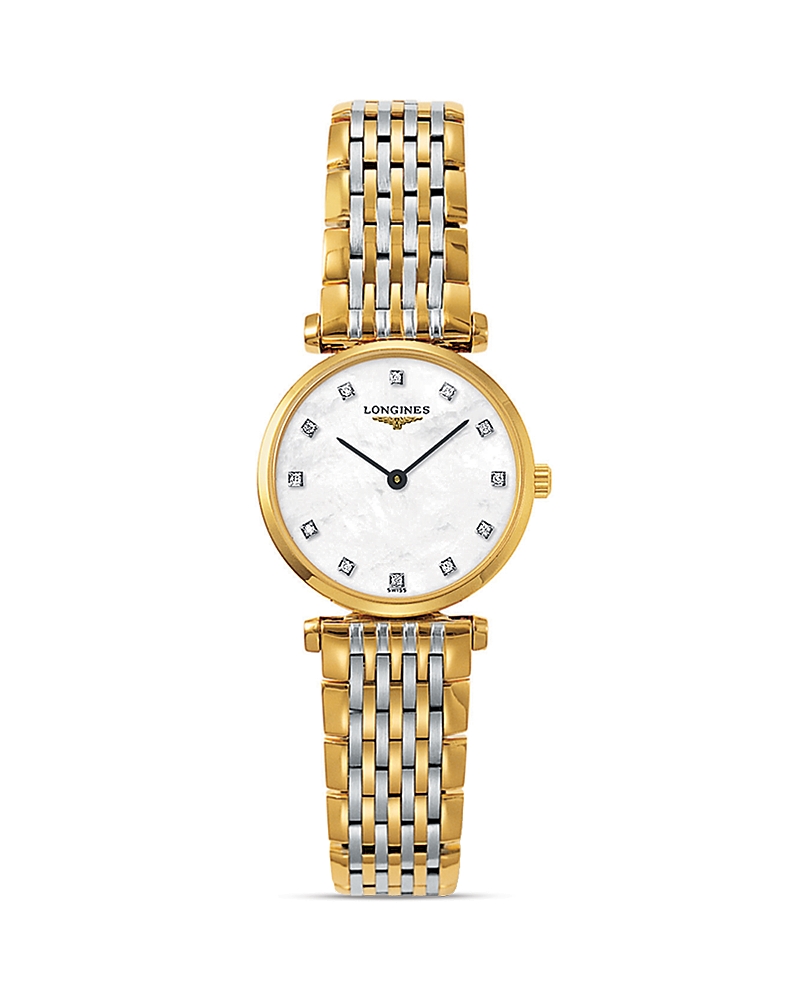 Longines La Grande Classique Quartz Diamond Dial Two-tone Steel Women's Watch L4.709.2.88.7 In White/gold