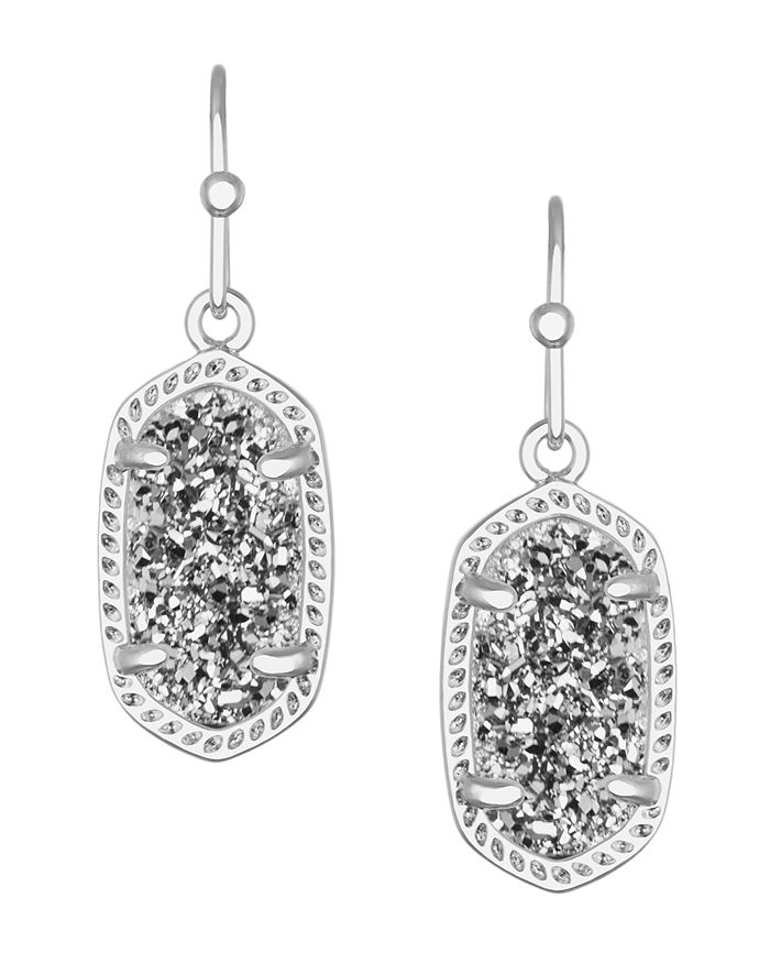 Kendra Scott Lee Earrings In 14k White Plated Brass In Silver/platinum Drusy