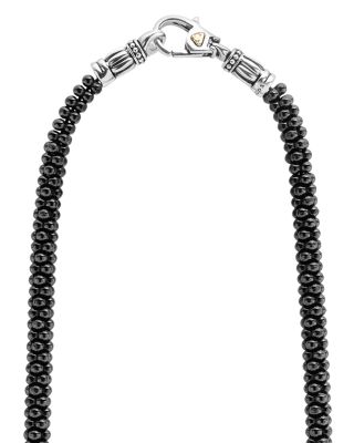 Ceramic, Sterling Silver & 18K Yellow Gold Black Caviar Necklace, 18"