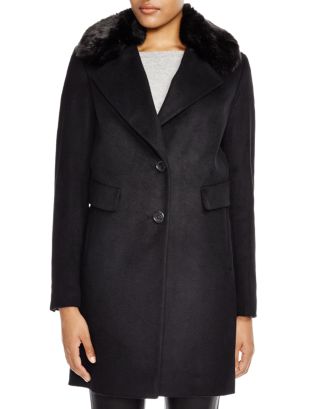 DKNY Reefer Coat with Faux Fur | Bloomingdale's