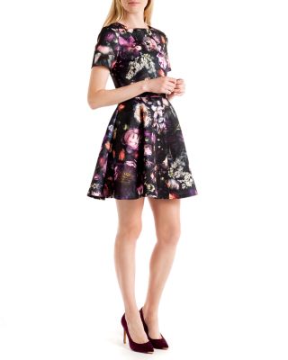 ted baker floral skater dress Ted Baker London Dress Sew In Love Fit & Flare Skater Floral Palm Leaves  Floral